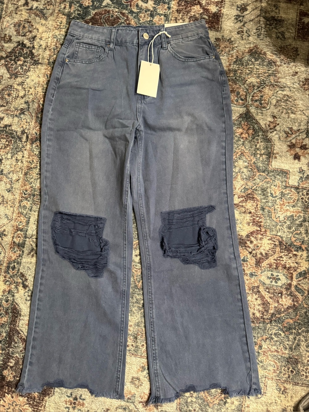Zenana Outfitters woman’s Distressed Straight Jeans - Slate Blue